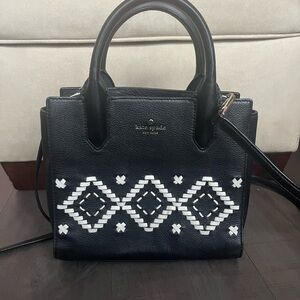 Kate Spade Flynn Street Small Meriwether Leather Satchel, Black/White